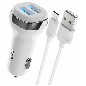 Автомобильное зарядное устройство (универсальное) Hoco Z40 Superior (2USB, 5V, 2.4A, кабель MicroUSB) (белое)