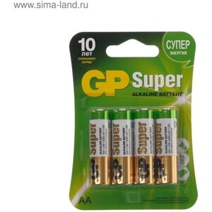 Батарейка алкалиновая GP Super, AA, LR6-4BL, 1.5В, блистер, 4 шт.
