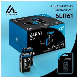 Батарейка алкалиновая (щелочная) LuazON, 6LR61, 9V, крона, блистер, 1 шт. В упаковке шт: 1