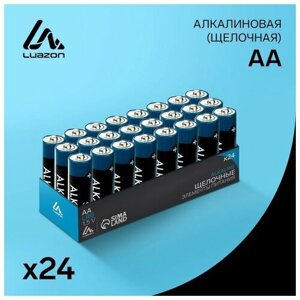 Батарейка алкалиновая (щелочная) LuazON, AA, LR6, набор 24 шт