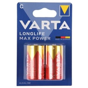 Батарейка алкалиновая varta longlife MAX POWER, с, LR14-2BL, 1.5в, блистер, 2 шт.