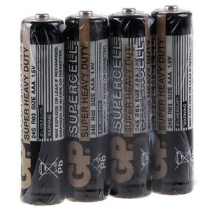 Батарейка солевая GP Supercell Super Heavy Duty, AAA, R03-4S, 1.5В, спайка, 4 шт. В упаковке шт: 1