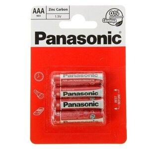 Батарейка солевая Panasonic Zinc Carbon, AAA, R03-4BL, 1.5В, блистер, 4 шт. В упаковке шт: 1