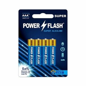 Батарейки алкалиновые ААА "мизинчиковые" Power Flash SUPER 1.5v (LR3) - 4 шт.