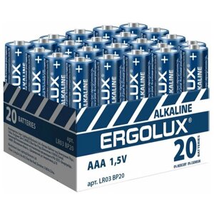 Батарейки Ergolux AAA/LR 03 Alkaline BP-20 (LR 03 BP20, 1.5В)(20 шт в уп.)