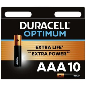 Батарейки комплект 10 шт, DURACELL Optimum, AAA (LR03, 24А), х30 мощность, алкалиновые, мизинчиковые, 5014729