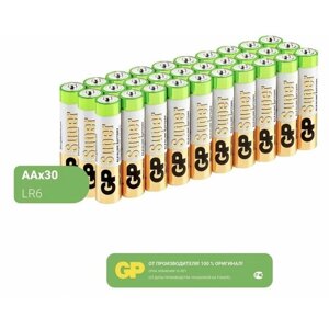Батарейки щелочные (алкалиновые) GP Super, тип AA, 1.5V, 30шт. (Пальчиковые)