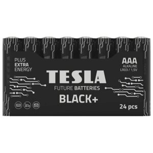 Батарейки Tesla Black AAA+ Alkaline LR03 минипальчиковая термоусадочная плёнка 24 шт