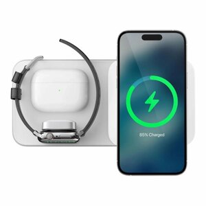 Беспроводное зарядное устройство 3 в 1 Nomad Base One Max V2 с поддержкой MagSafe, 15 Вт, серебро