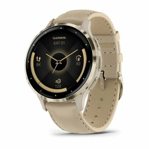 Часы Garmin Venu 3s "французский серый" с золотистым безелем и кожаным ремешком, 010-02785-55