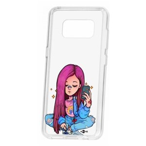 Чехол для Samsung Galaxy S8 Kruche Print Pink Hair, пластиковая накладка, силиконовый бампер с защитой камеры, противоударный прозрачный кейс с рисунком