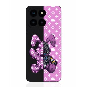 Чехол для смартфона Honor X6A черный силиконовый Розовый заяц