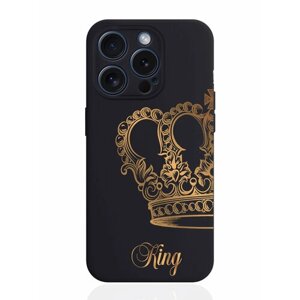 Чехол для смартфона iPhone 15 Pro черный силиконовый Парный чехол корона King