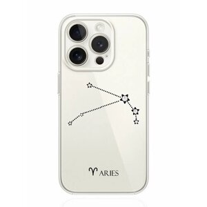 Чехол для смартфона iPhone 15 Pro прозрачный силиконовый с инкрустацией кристаллами Lux Знак зодиака Овен Aries