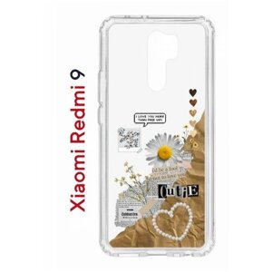 Чехол для Xiaomi Redmi 9 Kruche Print Крафтовые наклейки, противоударный силиконовый бампер с рисунком, пластиковая накладка с защитой камеры