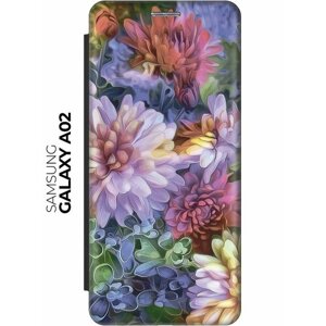 Чехол-книжка Цветные хризантемы на Samsung Galaxy A02 / Самсунг А02 черный