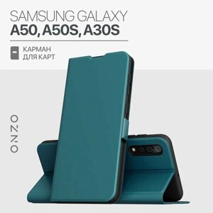 Чехол книжка для Samsung Galaxy A50 / Самсунг A50, A50s, A30s из искусственной кожи, с карманом, бирюзовый