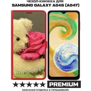 Чехол-книжка Krutoff Eco Book для Samsung Galaxy A04s (A047) Медвежонок с розой (красный)