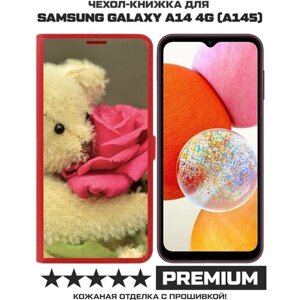 Чехол-книжка Krutoff Eco Book для Samsung Galaxy A14 4G (A145) Медвежонок с розой (красный)