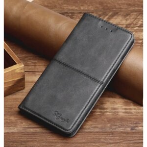 Чехол-книжка MyPads Cuciture Eleganti для Samsung Galaxy M13 4G из эко-кожи прошитый прострочкой Ретро черный с магнитной крышкой