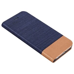 Чехол-книжка MyPads для Realme 5 / 5i / 5s из водоотталкивающей ткани под джинсу с вставкой под кожу синий