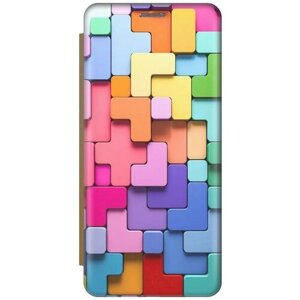 Чехол-книжка на Apple iPhone 14 Pro / Эпл Айфон 14 Про с рисунком "Паттерн из блоков" золотистый
