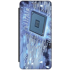 Чехол-книжка на Apple iPhone Xs / X / Эпл Айфон Икс / Икс Эс с рисунком "Голубая микросхема" черный