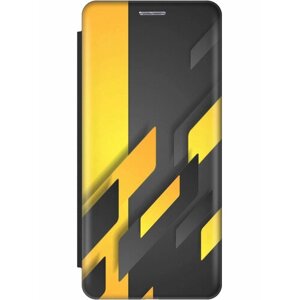 Чехол-книжка на Huawei P Smart (2021), Хуавей П Смарт (2021) с 3D принтом "Черно-желтая абстракция" черный
