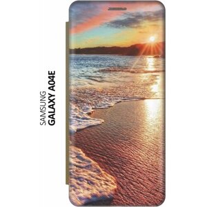 Чехол-книжка на Samsung Galaxy A04e / Самсунг А04е c принтом "Залитый светом пляж" золотистый