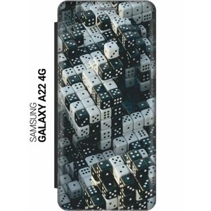 Чехол-книжка на Samsung Galaxy A22, M32, M22, Самсунг А22, М32, М22 c принтом "Игральные кости" черный