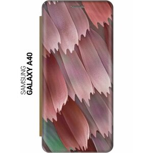 Чехол-книжка на Samsung Galaxy A40, Самсунг А40 c принтом "Розовые лепестки" золотистый
