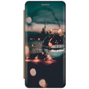 Чехол-книжка на Samsung Galaxy A5 (2016), Самсунг А5 2016 c принтом "Вечер, отдых" золотистый