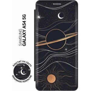 Чехол-книжка на Samsung Galaxy A54 5G / Самсунг А54 с рисунком "Сатурн, солнце и звезды" черный