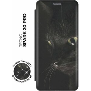 Чехол-книжка на Tecno Spark 20 Pro / Техно Спарк 20 Про с рисунком "Черный кот" черный