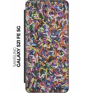 Чехол-книжка Разноцветные дроже на Samsung Galaxy S21 FE 5G / Самсунг С21 ФЕ черный