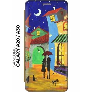 Чехол-книжка Разноцветный город на Samsung Galaxy A20 / A30 / Самсунг А20 / А30 золотой