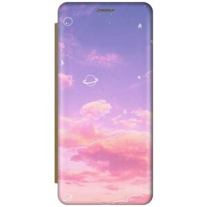 Чехол-книжка Розовое небо и космос на Samsung Galaxy A01 Core / M01 Core / Самсунг А01 Кор золотой