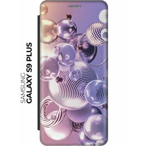 Чехол-книжка Сиреневые шарики на Samsung Galaxy S9+Самсунг С9 Плюс черный