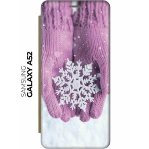 Чехол-книжка Снежинка в руках на Samsung Galaxy A52 / Самсунг А52 золотой