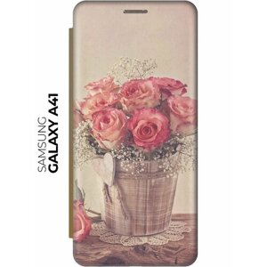 Чехол-книжка Винтажные розы на Samsung Galaxy A41 / Самсунг А41 золотой