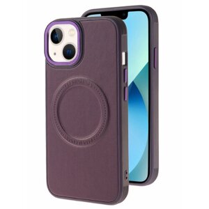 Чехол Magsafe на iPhone 15 противоударный на айфон 15 фиолетовый под кожу