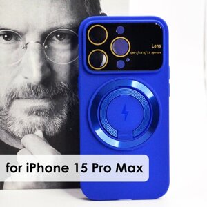 Чехол Magsafe силиконовый для iphone 15 Pro Max с защитой камеры , soft touch, закрытый низ, цвет синий
