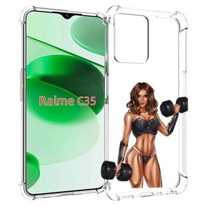 Чехол MyPads девушка с гантелями спорт женский для Realme C35 / Narzo 50A Prime задняя-панель-накладка-бампер