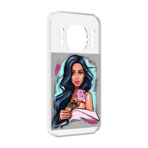 Чехол MyPads Девушка-с-розовой-розочкой женский для Oukitel WP21 задняя-панель-накладка-бампер
