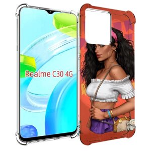 Чехол MyPads девушка-с-сумкой-мулатка женский для Realme C30 4G / Narzo 50i Prime задняя-панель-накладка-бампер