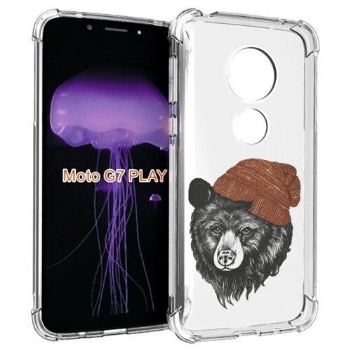 Чехол MyPads Медведь в шапке 2 для Motorola Moto G7 Play задняя-панель-накладка-бампер