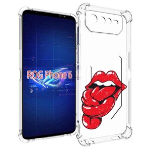 Чехол MyPads яркие губы с языком для Asus ROG Phone 6 задняя-панель-накладка-бампер