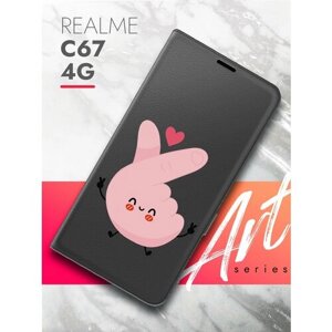 Чехол на Realme C67 4G (Реалми С67 4г) черный книжка эко-кожа подставка отделение для карт магнит Book case, Brozo (принт) Лайк