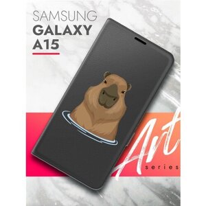 Чехол на Samsung Galaxy A15 (Самсунг Галакси А15) черный книжка эко-кожа подставка отделение для карт магнит Book case, Brozo (принт) Капибара