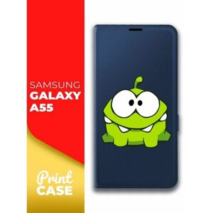 Чехол на Samsung Galaxy A55 (Самсунг Галакси А55) синий книжка эко-кожа подставка отделением для карт и магнитами Book case, Miuko (принт) Ам-Ням